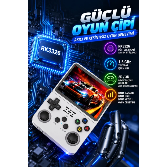 R36S Beyaz Retro El Oyun Konsolu 3.5 Inç IPS Ekran 64GB Retro Oyun Konsolu