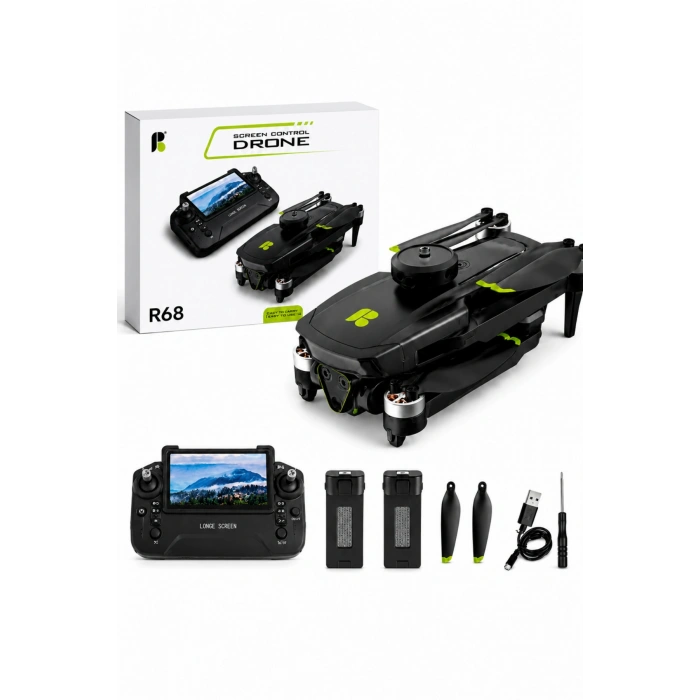 R68 Ekranlı Kumandalı Fırçasız Motor Drone Engel Tanıma Sabitleme Katlanabilir Drone
