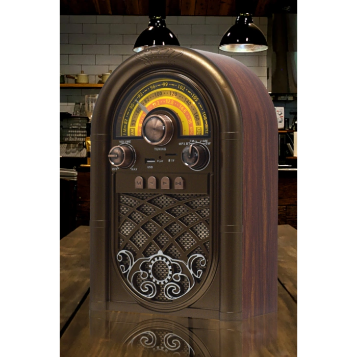 Raiseng R-1950BTL Ahşap Görünümlü Retro Radyo - Nostaljik Tasarım Bluetooth Hoparlör