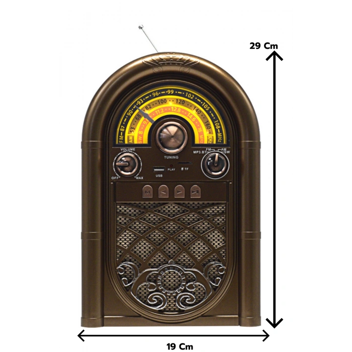 Raiseng R-1950BTL Ahşap Görünümlü Retro Radyo - Nostaljik Tasarım Bluetooth Hoparlör