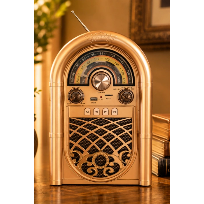 Raiseng R-1950BTL Ahşap Görünümlü Retro Radyo - Nostaljik Tasarım Bluetooth Hoparlör