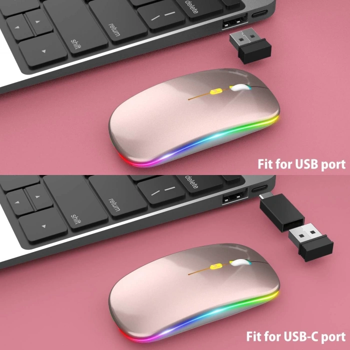 Blic Bwm6 Rose Gold RGB Şarjlı Kablosuz 1600DPI Işıklı Kablosuz Sessiz Mouse