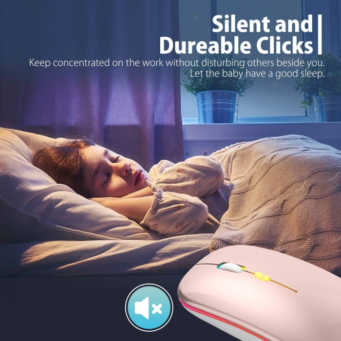 Blic Bwm6 Rose Gold RGB Şarjlı Kablosuz 1600DPI Işıklı Kablosuz Sessiz Mouse