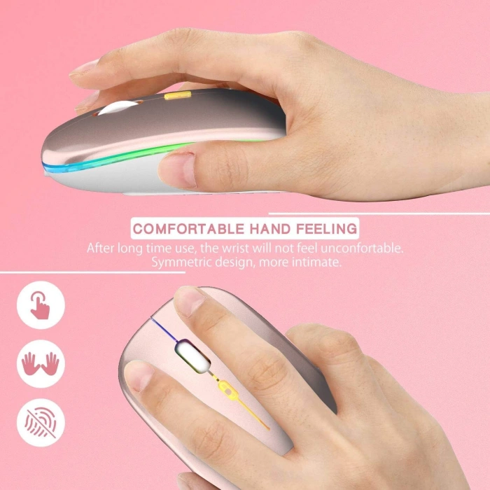Blic Bwm6 Rose Gold RGB Şarjlı Kablosuz 1600DPI Işıklı Kablosuz Sessiz Mouse
