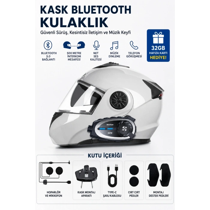 Seyu Q29 Kameralı Motosiklet Intercom Kulaklık Full HD 1080P Sürüş Kayıt Kamerası Kask Interkom Seti