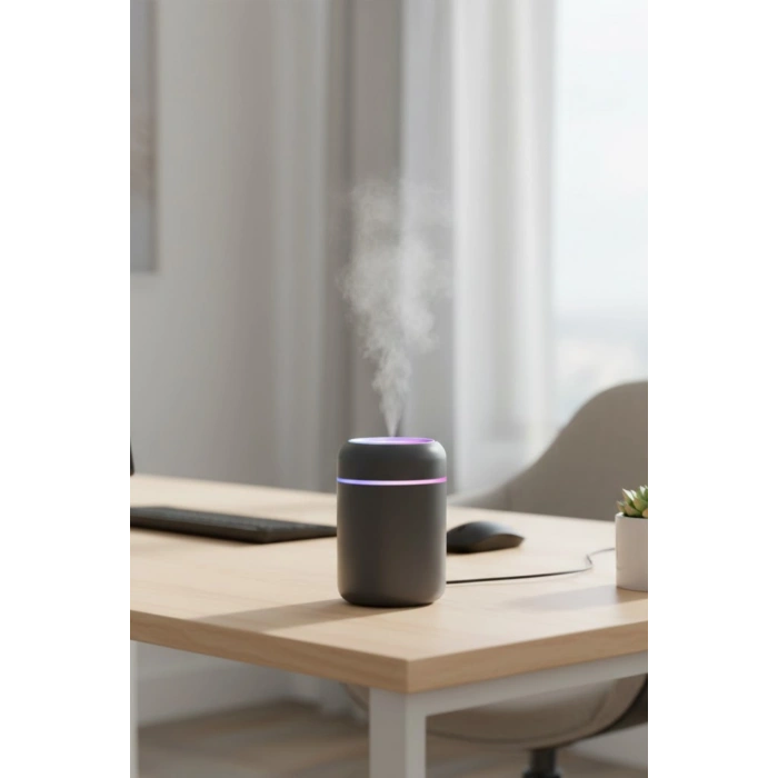 Siyah H2O USB Renkli Mini Hava Nemlendirici | LED Işıklı | 350ml Taşınabilir Oda ve Ofis Difüzörü