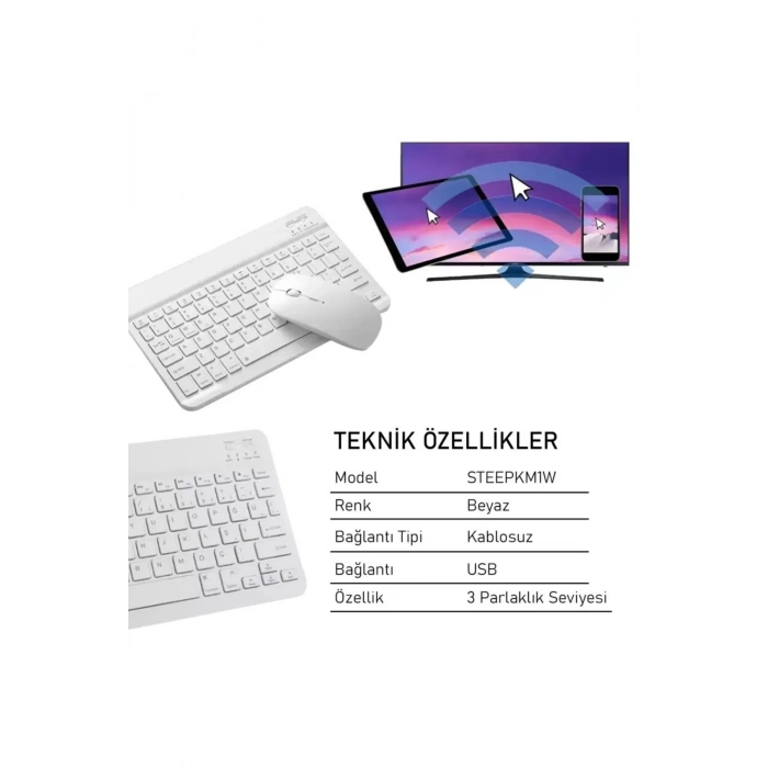 Steep Solid Magic Beyaz Şarjlı Bluetooth Klavye Mouse Set