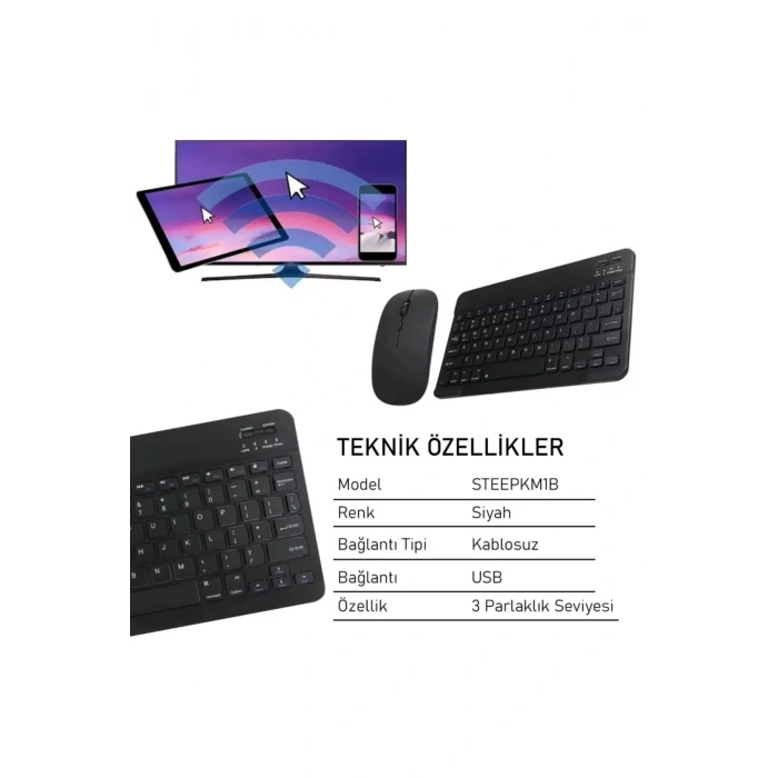 Steep Solid Magic Siyah Şarjlı Bluetooth Klavye Mouse Set