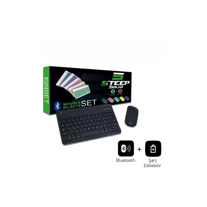 Steep Solid Magic Siyah Şarjlı Bluetooth Klavye Mouse Set