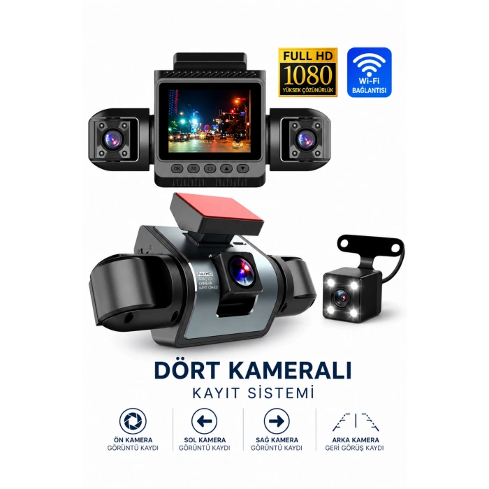 Sy 9720 4 Kameralı Full HD 1080P WiFi Araç İçi Kamera Seti