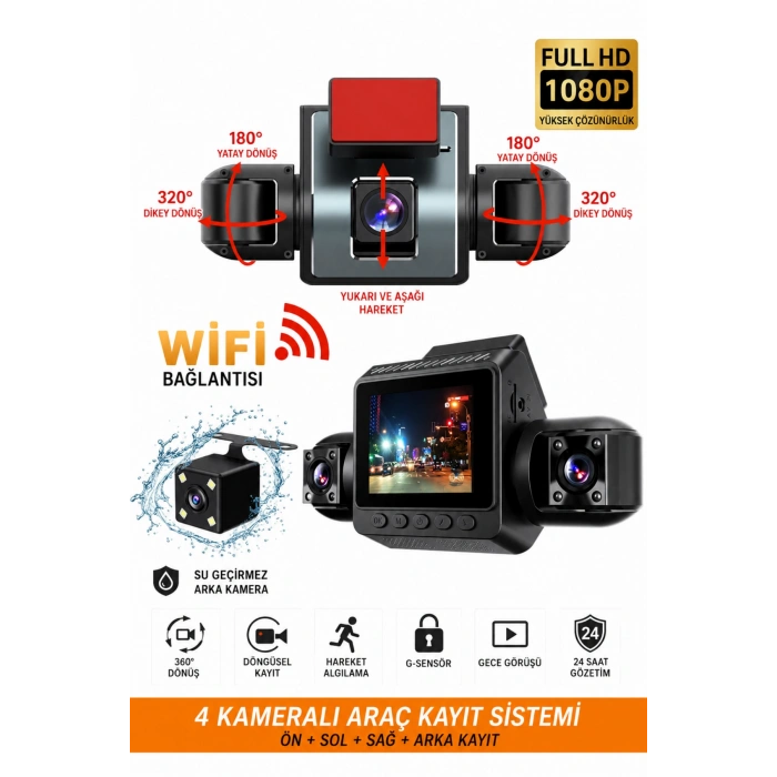 Sy 9720 4 Kameralı Full HD 1080P WiFi Araç İçi Kamera Seti