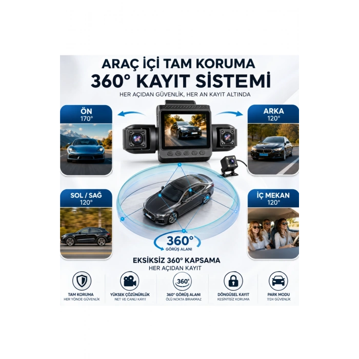 Sy 9720 4 Kameralı Full HD 1080P WiFi Araç İçi Kamera Seti