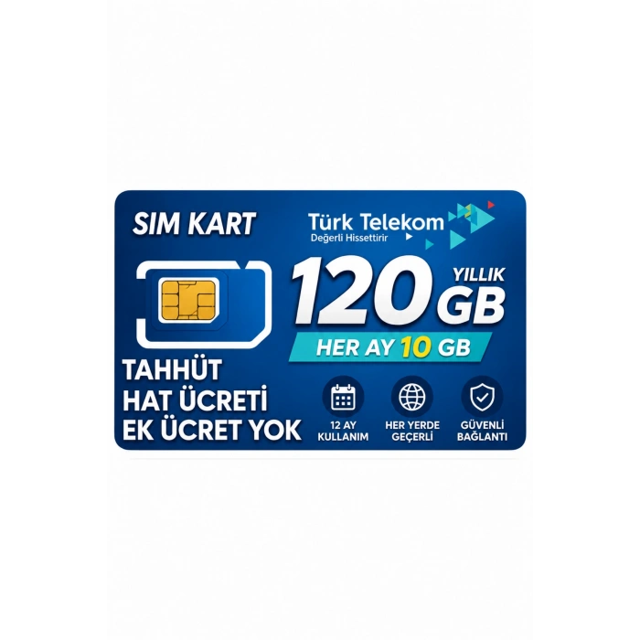 Türk Telekom M2M Data Hattı 120 GB  Her Ay 10 GB İnternet 4G Sim Kartlı Kamelar