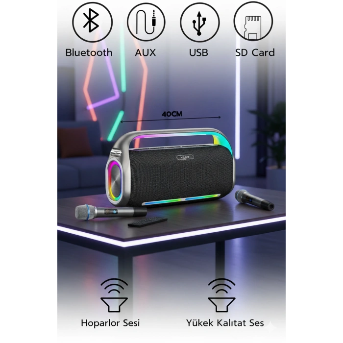 VIDVIE Xl-SP920 Şarjlı 2 Mikrofonlu 200W Bluetooth Hoparlör