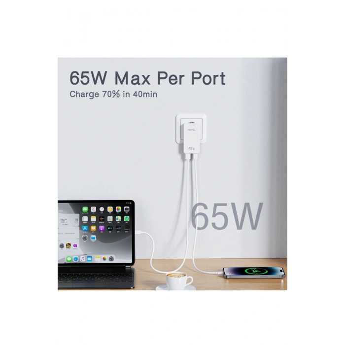 Hepu Hp-C36 Yeni Nesil 65W GAN 1 x Typ-C PD 1 x USB QC Şarj Adaptörü