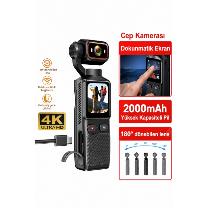 Glr L19 4K Ultra HD Wi-Fi Vlog Kamerası 180 Dönebilir Lens, 6 Eksenli Sarsıntı Önleyici