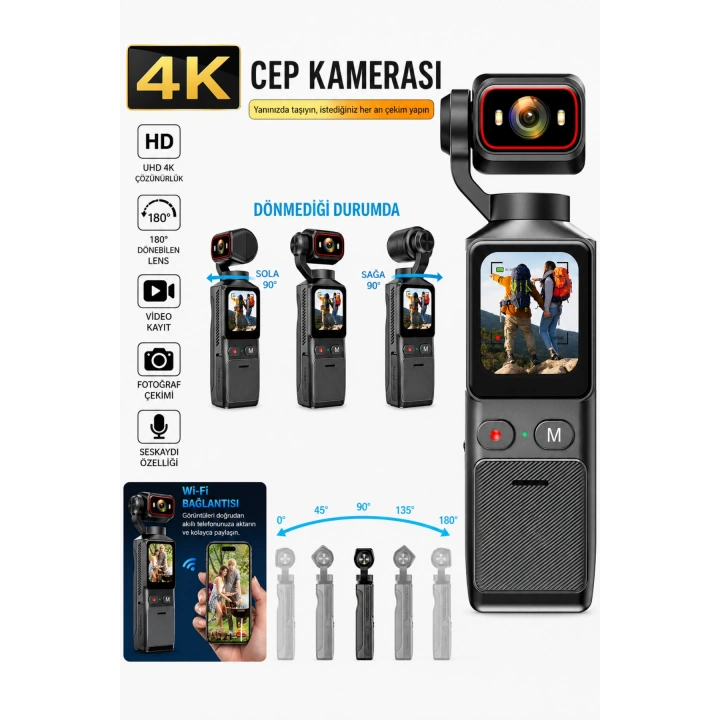 Glr L19 4K Ultra HD Wi-Fi Vlog Kamerası 180 Dönebilir Lens, 6 Eksenli Sarsıntı Önleyici