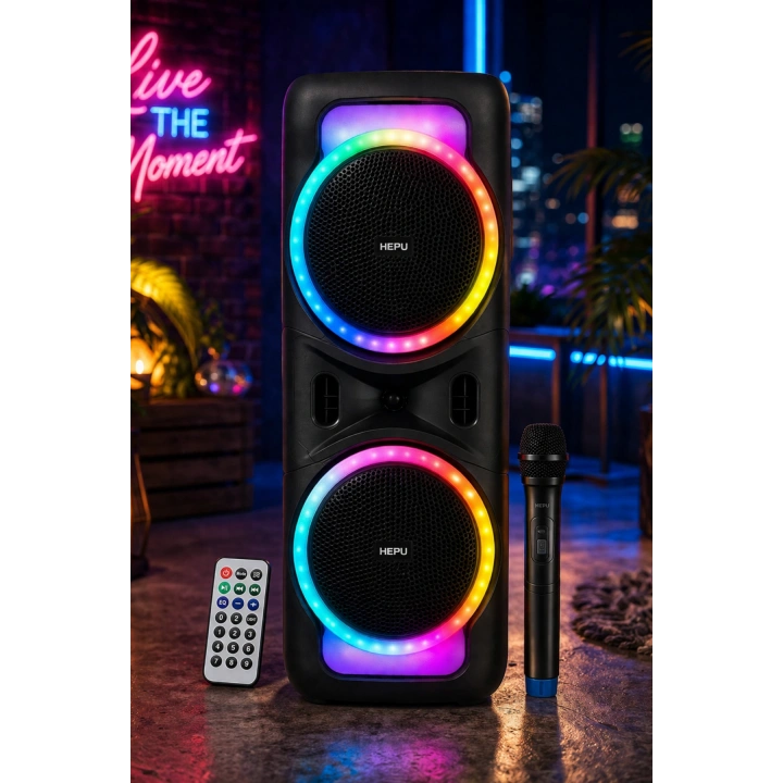 Hepu HP-118 8 İnç Bluetooth Partybox Hoparlör - 15W Işıklı, Mikrofonlu Ses Sistemi
