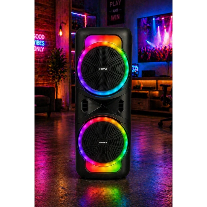 Hepu HP-118 8 İnç Bluetooth Partybox Hoparlör - 15W Işıklı, Mikrofonlu Ses Sistemi
