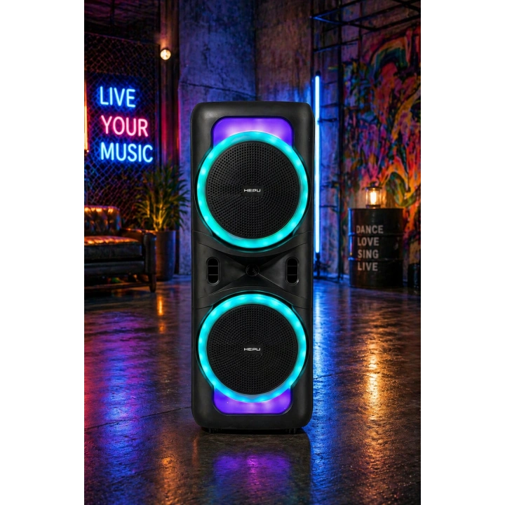 Hepu HP-118 8 İnç Bluetooth Partybox Hoparlör - 15W Işıklı, Mikrofonlu Ses Sistemi