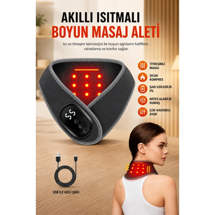 Auhma AMG41 Isı Teknolojili Boyun Masaj Aleti Terapi 5 Kademeli Termal Sıcak Kompres Kablosuz Masaj Cihazı