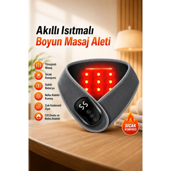 Auhma AMG41 Isı Teknolojili Boyun Masaj Aleti Kırmızı Işık Terapi 5 Kademeli Termal Sıcak Kompres Kablosuz Masaj Cihazı
