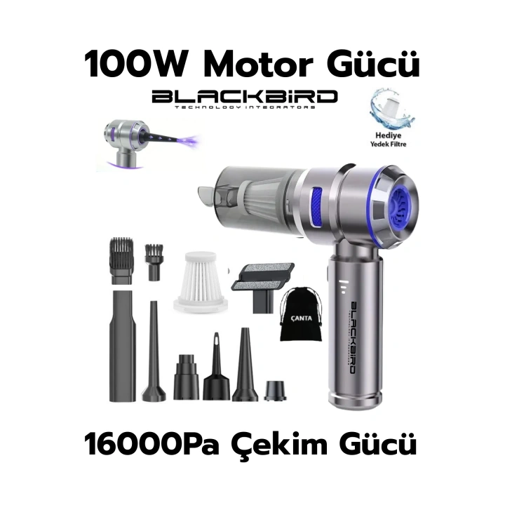 Blackbird MK-5803 16000PA Kablosuz Araç Süpürgesi | 3 Kademeli Güç | Şarjlı El Süpürgesi
