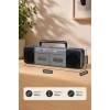 PuXing PX-888BT Gri Nostaljik Çift Kaset Çalar Radyo - Bluetooth, USB/SD, MP3 Çalar