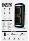 Hepu HP-986 24W Taşınabilir Partybox Hoparlör - Çift 8 Speaker Işıklı, Mikrofonlu, TWS Destekli Ses Sistemi