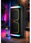 Hepu HP-986 24W Taşınabilir Partybox Hoparlör - Çift 8 Speaker Işıklı, Mikrofonlu, TWS Destekli Ses Sistemi