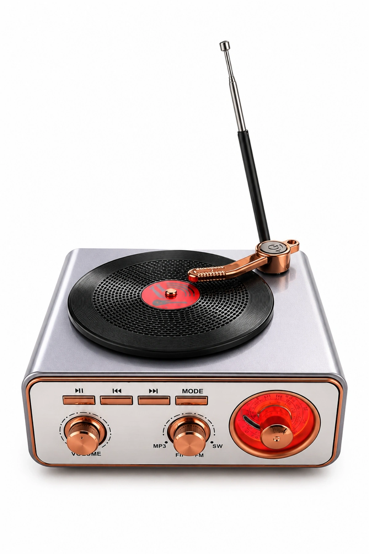 Meier MD-1217BT Gri Nostaljik Görünümlü Bluetooth Hoparlör ve 3 Bantlı Şarjlı Radyo