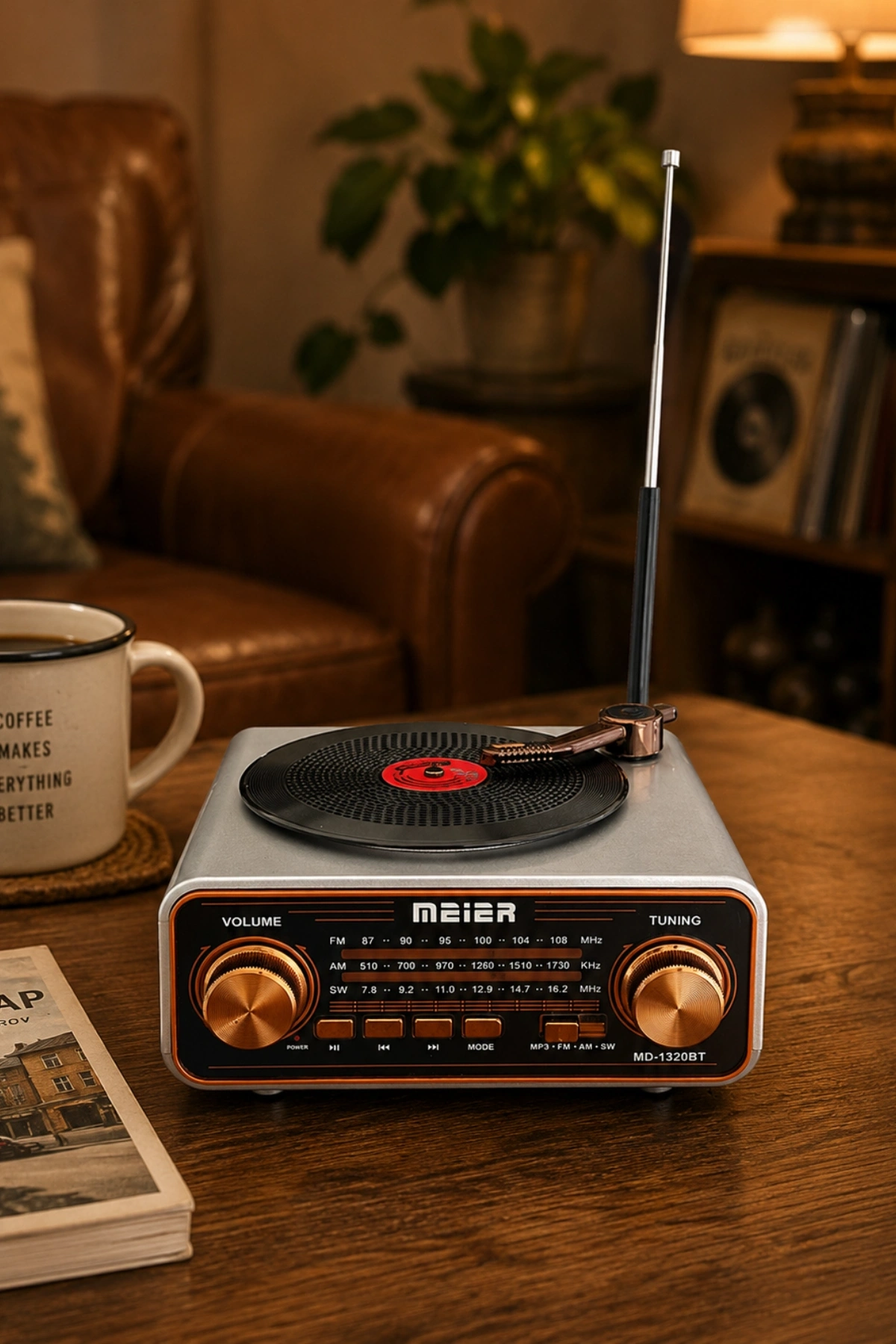 Meier MD-1320BT Gri Nostaljik Görünümlü Bluetooth Hoparlör ve 3 Bantlı Şarjlı Radyo