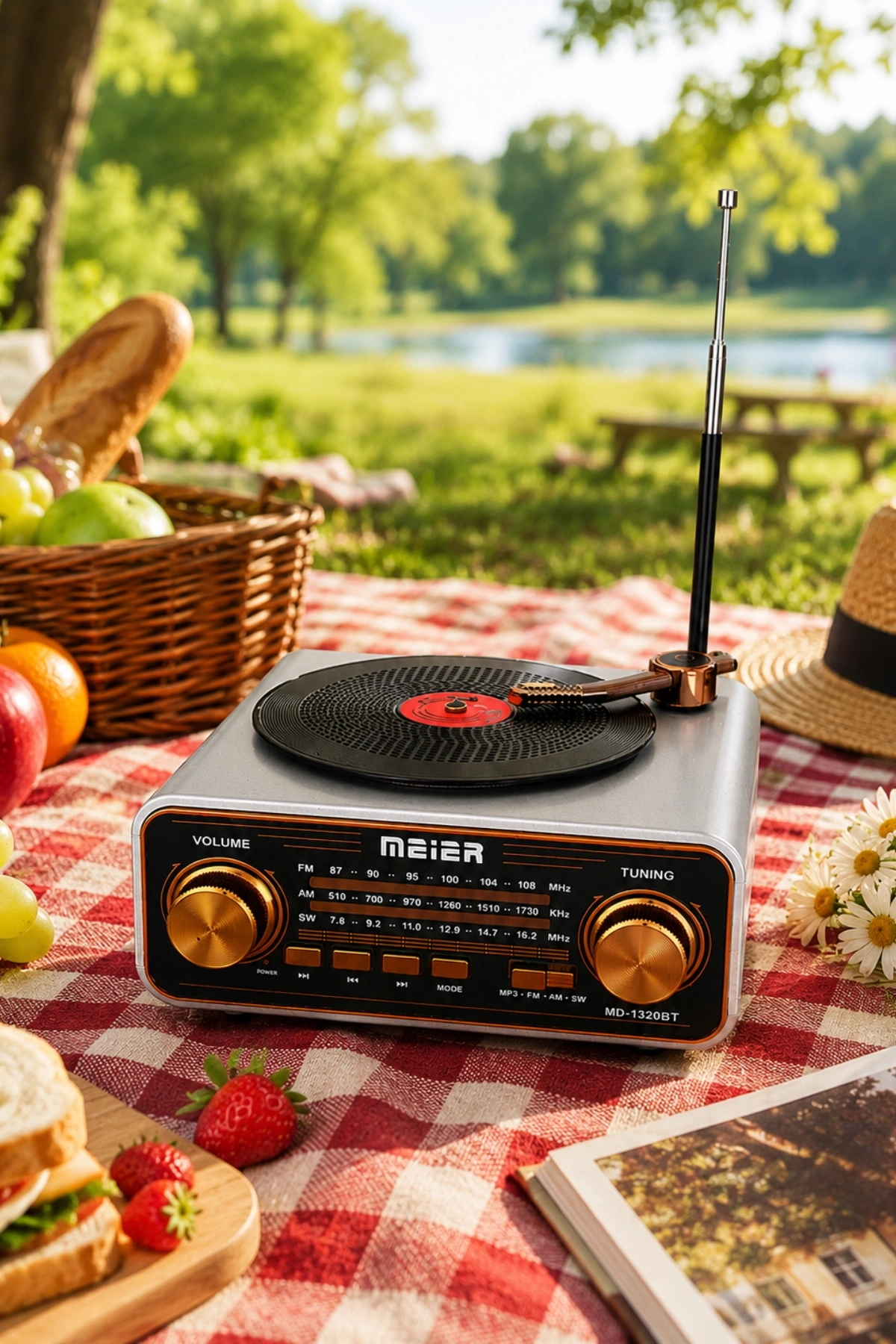 Meier MD-1320BT Gri Nostaljik Görünümlü Bluetooth Hoparlör ve 3 Bantlı Şarjlı Radyo