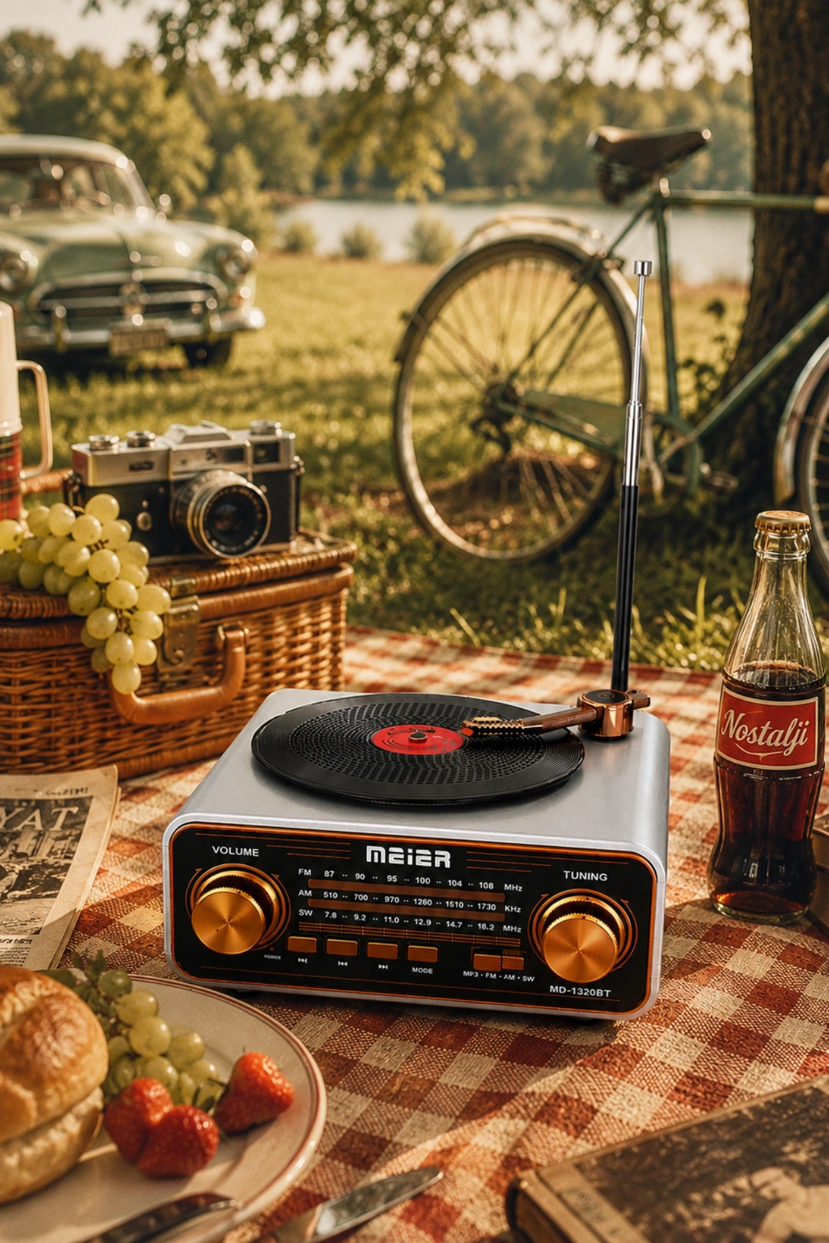 Meier MD-1320BT Gri Nostaljik Görünümlü Bluetooth Hoparlör ve 3 Bantlı Şarjlı Radyo
