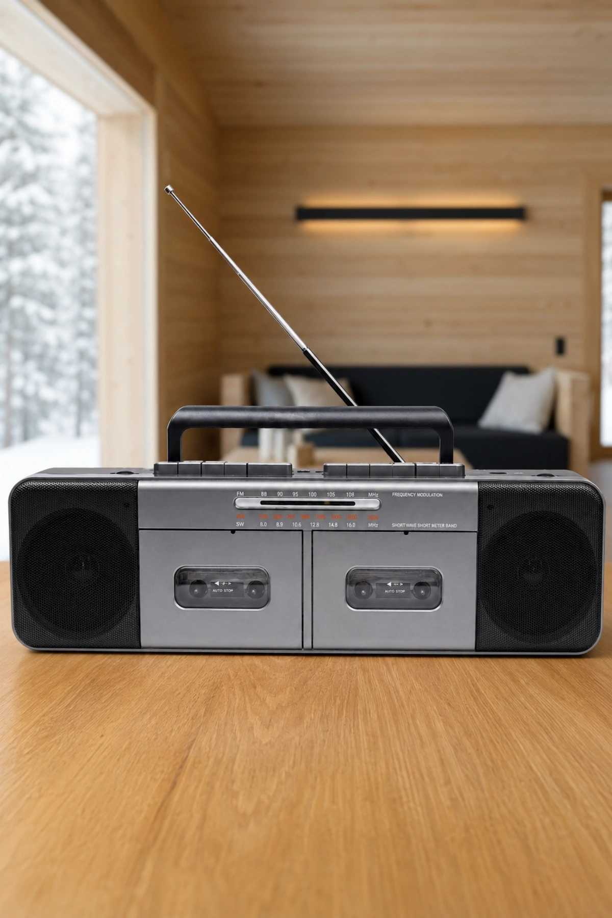 PuXing PX-888BT Gri Nostaljik Çift Kaset Çalar Radyo - Bluetooth, USB/SD, MP3 Çalar
