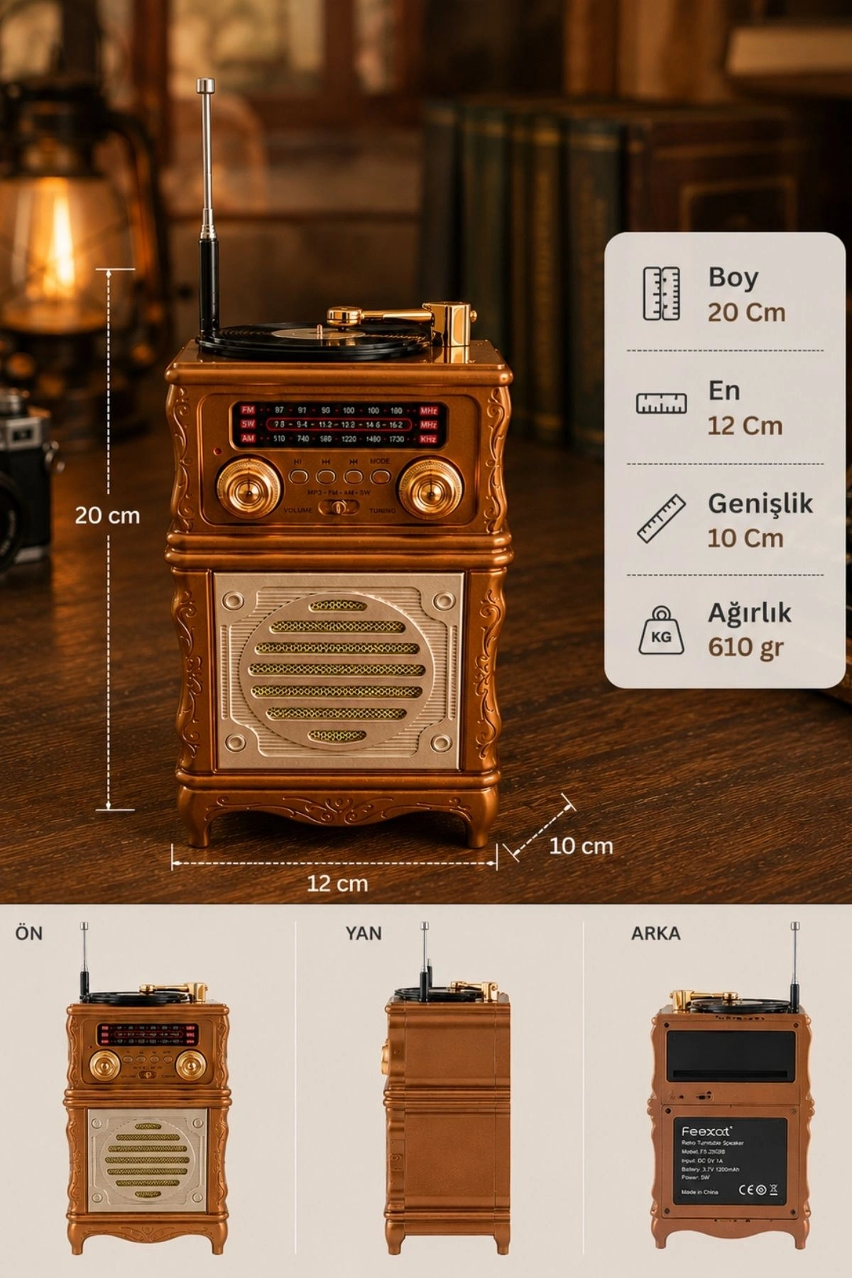 Feexot FX-2502B Retro Nostaljik Radyo - Bluetooth Hoparlör, USB, TF Kart, AUX Girişli Şarjlı Radyo