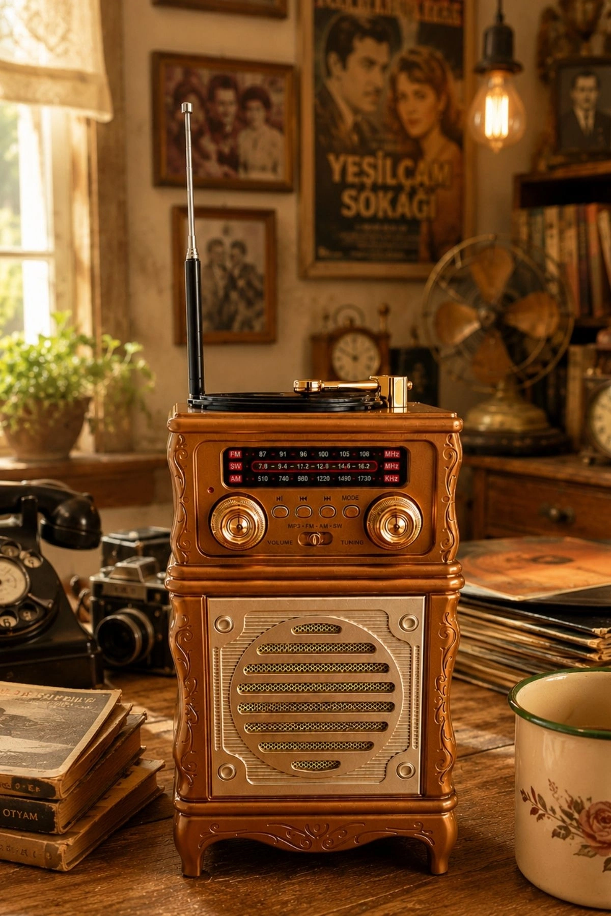Feexot FX-2502B Retro Nostaljik Radyo - Bluetooth Hoparlör, USB, TF Kart, AUX Girişli Şarjlı Radyo
