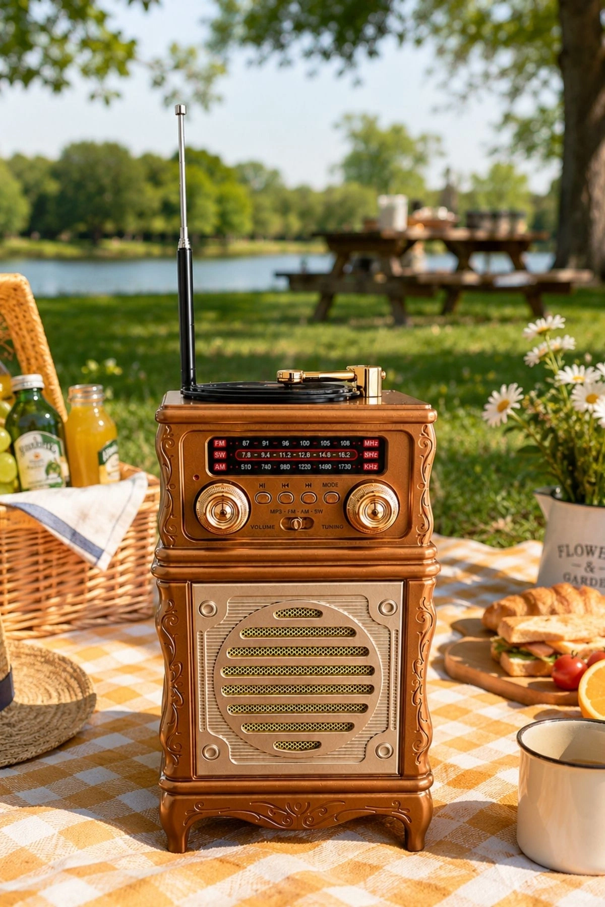 Feexot FX-2502B Retro Nostaljik Radyo - Bluetooth Hoparlör, USB, TF Kart, AUX Girişli Şarjlı Radyo