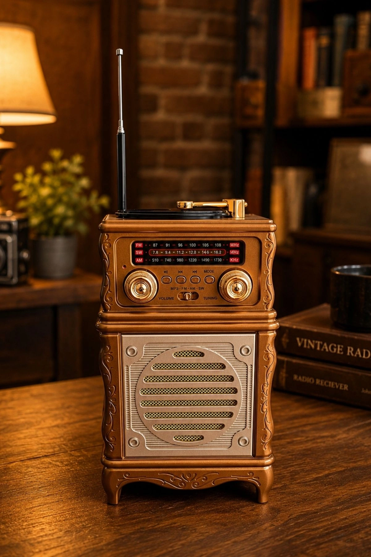Feexot FX-2502B Retro Nostaljik Radyo - Bluetooth Hoparlör, USB, TF Kart, AUX Girişli Şarjlı Radyo