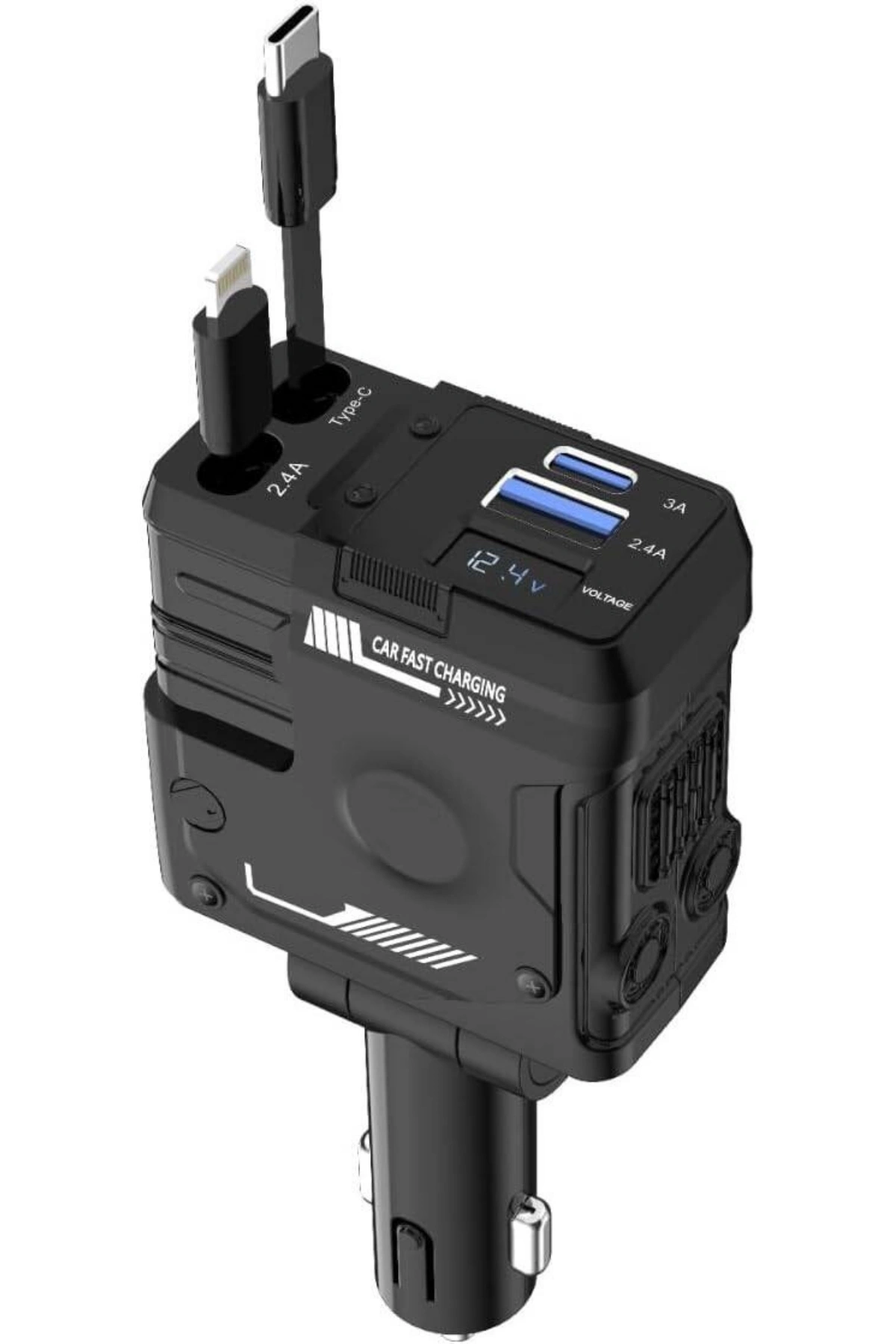 ACL ACC-02 66W Starlight Araç Şarj Cihazı | 4in1 Arada Kablo | Geri Çekilebilir | Type-C Lightning USB Girişli