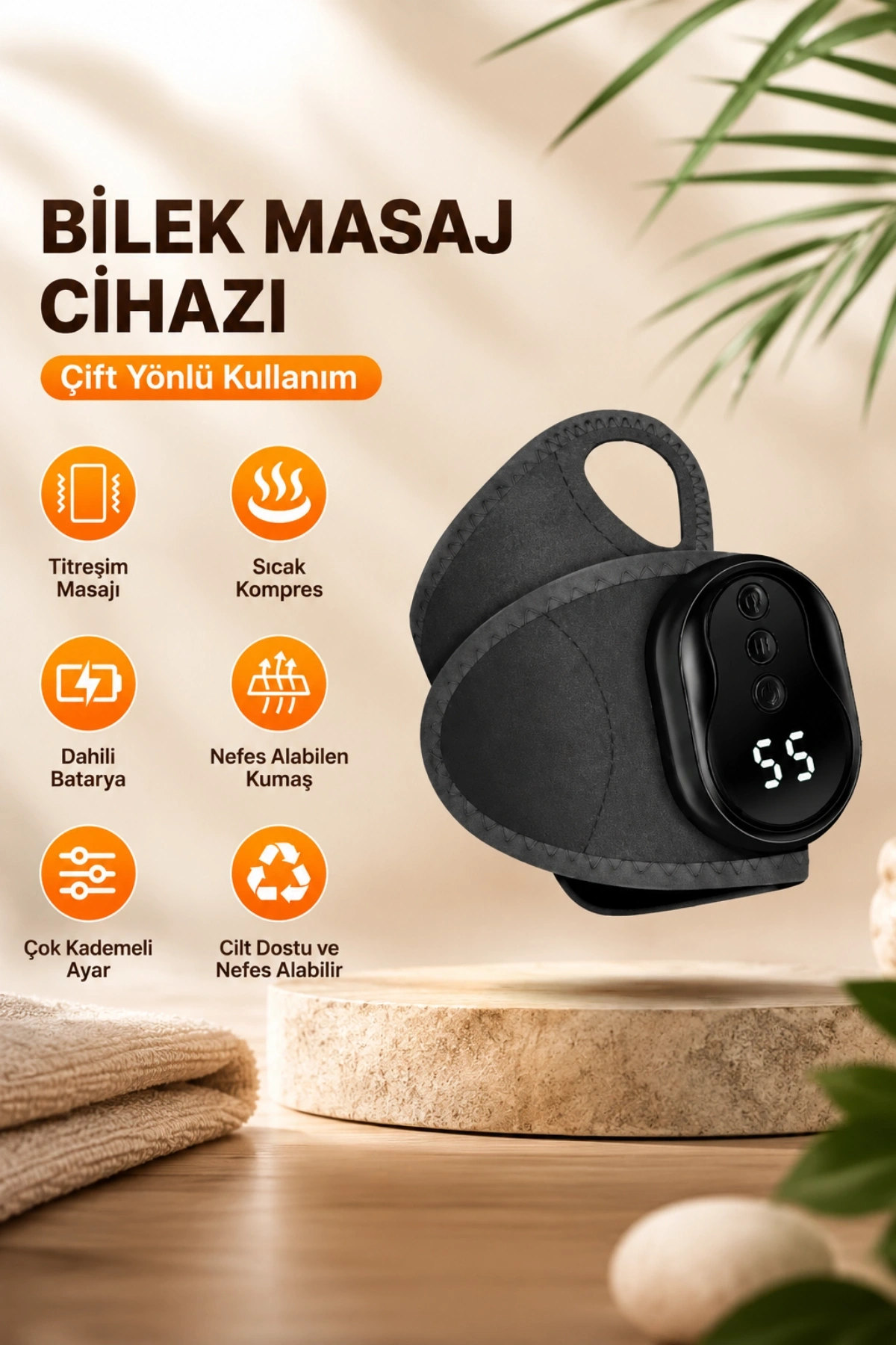 Auhma AMG40 Şarj edilebilir Akıllı Isıtmalı Masaj Aleti 3 Kademeli Titreşim & 5 Kademeli Isı Ayarlı Bileklik