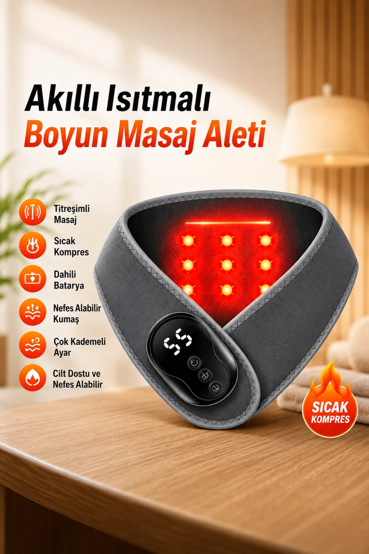 Auhma AMG41 Isı Teknolojili Boyun Masaj Aleti Terapi 5 Kademeli Termal Sıcak Kompres Kablosuz Masaj Cihazı