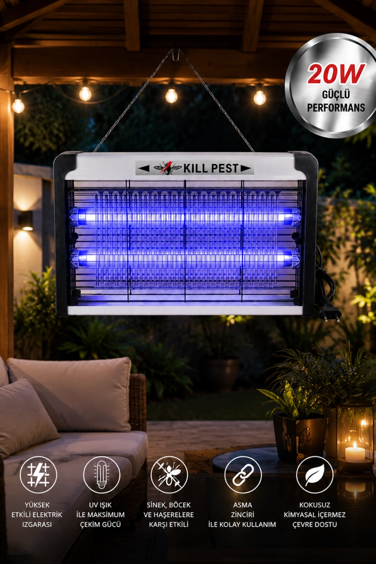 Glr KF-6020 Sinek Öldürücü Lamba Uv Işıklı 20W  Elektrikli Sivrisinek Tuzağı Işıklı Cihaz