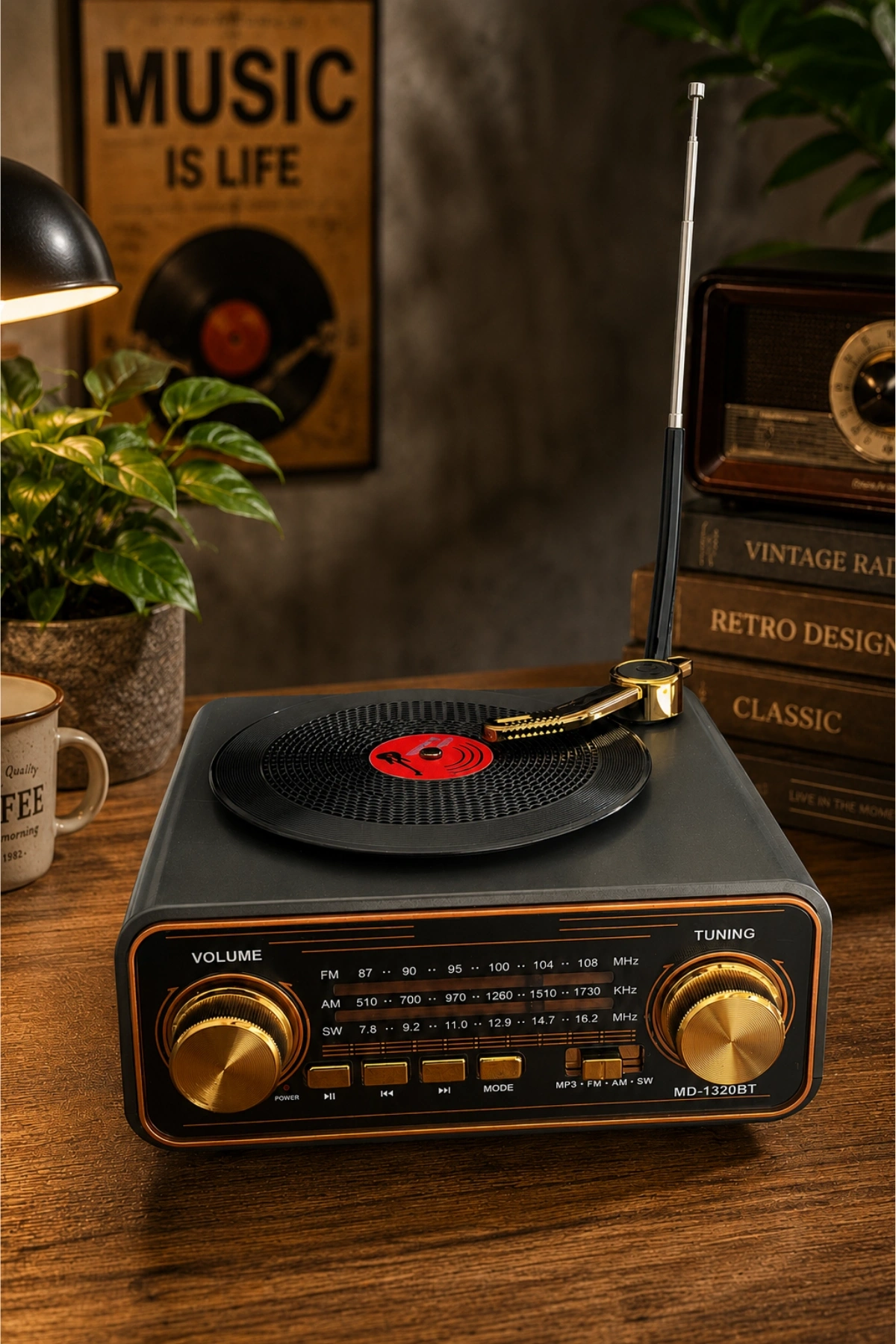 Meier MD-1320BT Siyah Nostaljik Görünümlü Bluetooth Hoparlör ve 3 Bantlı Şarjlı Radyo