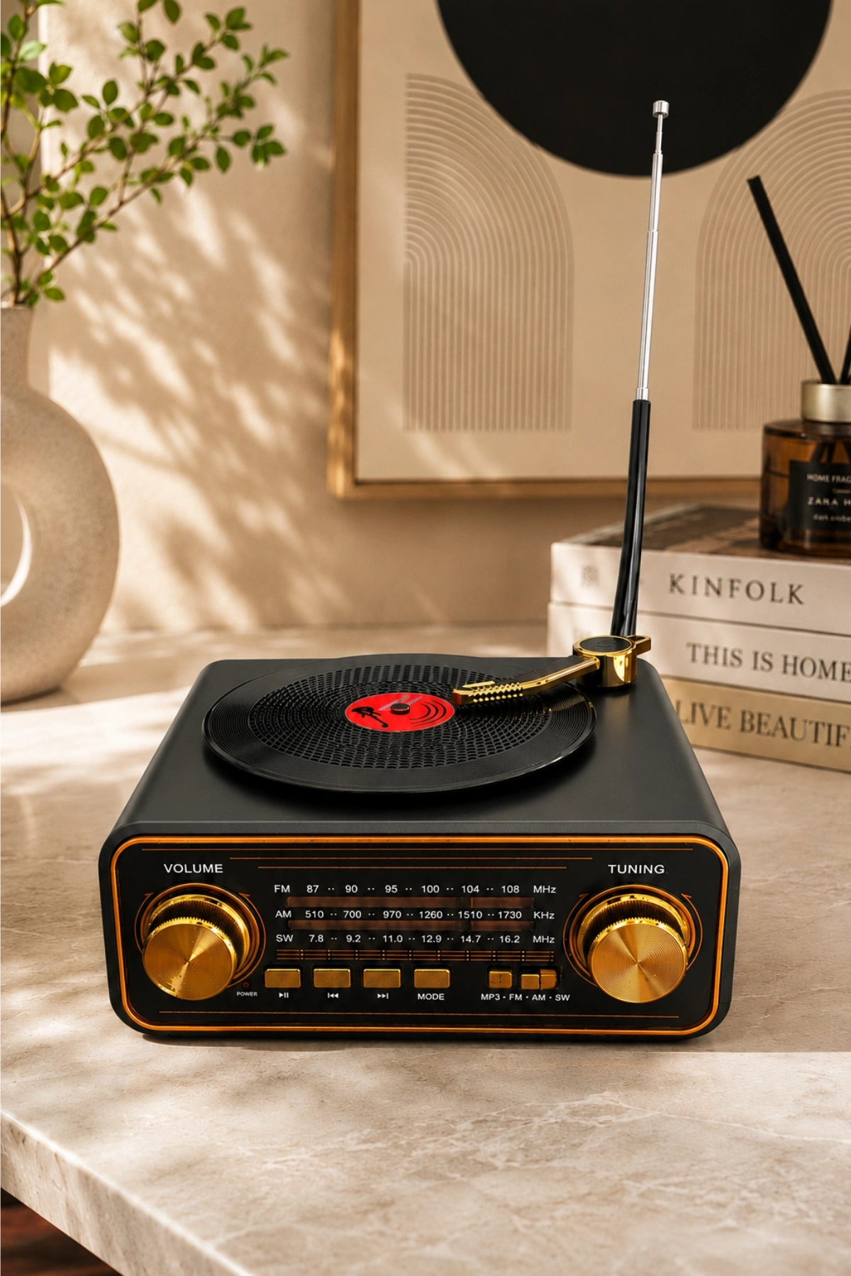 Meier MD-1320BT Siyah Nostaljik Görünümlü Bluetooth Hoparlör ve 3 Bantlı Şarjlı Radyo