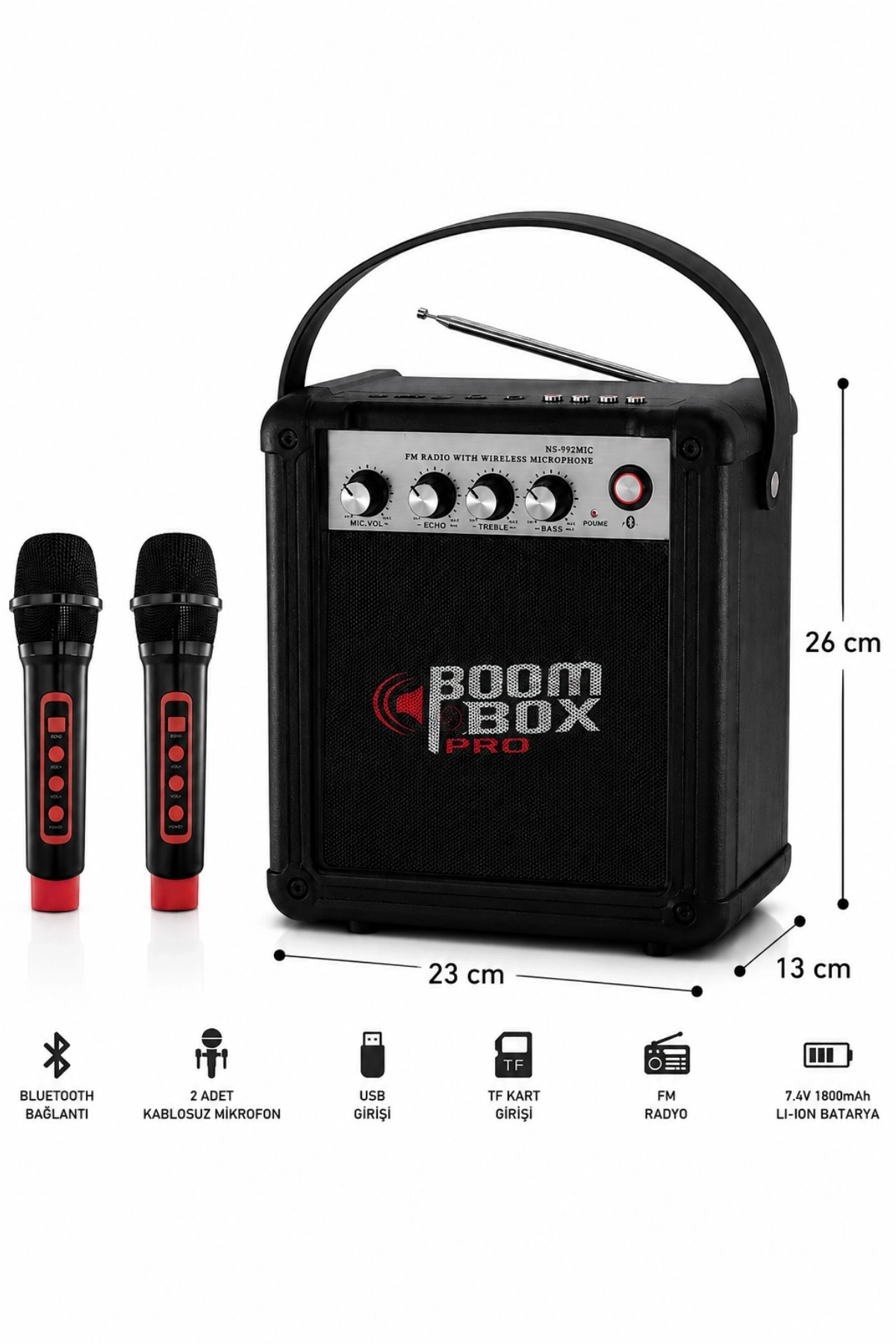 NSS NS-992MIC Boombox Pro Kablosuz Karaoke Hoparlör FM Radyo 2 Adet Mikrofon
