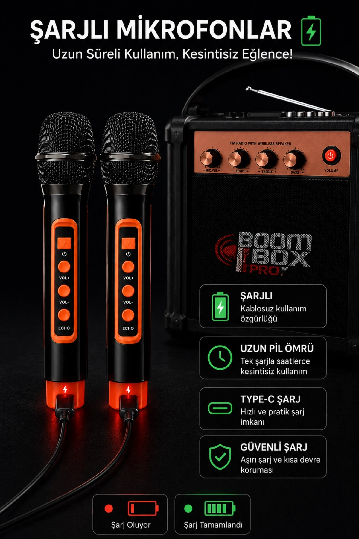 NSS NS-992MIC Boombox Pro Kablosuz Karaoke Hoparlör FM Radyo 2 Adet Mikrofon