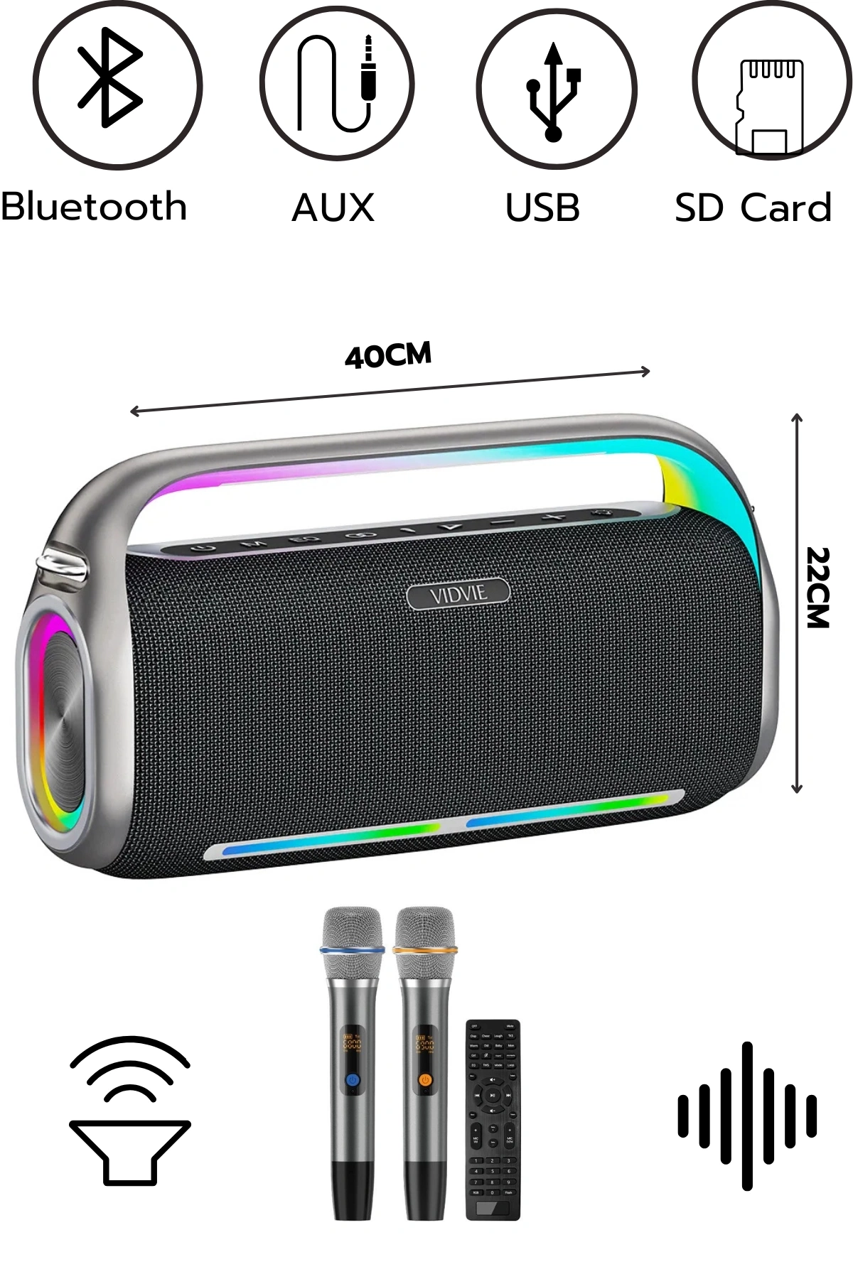 VIDVIE Xl-SP920 Şarjlı 2 Mikrofonlu 200W Bluetooth Hoparlör