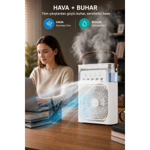 Glr HR001 Beyaz Sulu Fan Masa Üstü Mini Klima Vantilatör Işıklı Nemlendiricili Soğutucu Fan