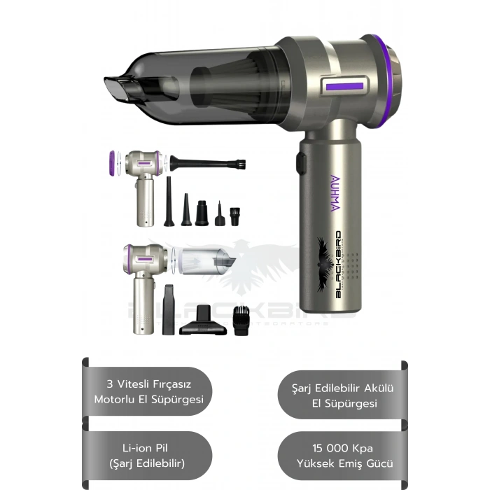 Auhma AHV-01 Kablosuz Taşınabilir Araç İçi El Süpürgesi | 15000PA Güçlü Vakum